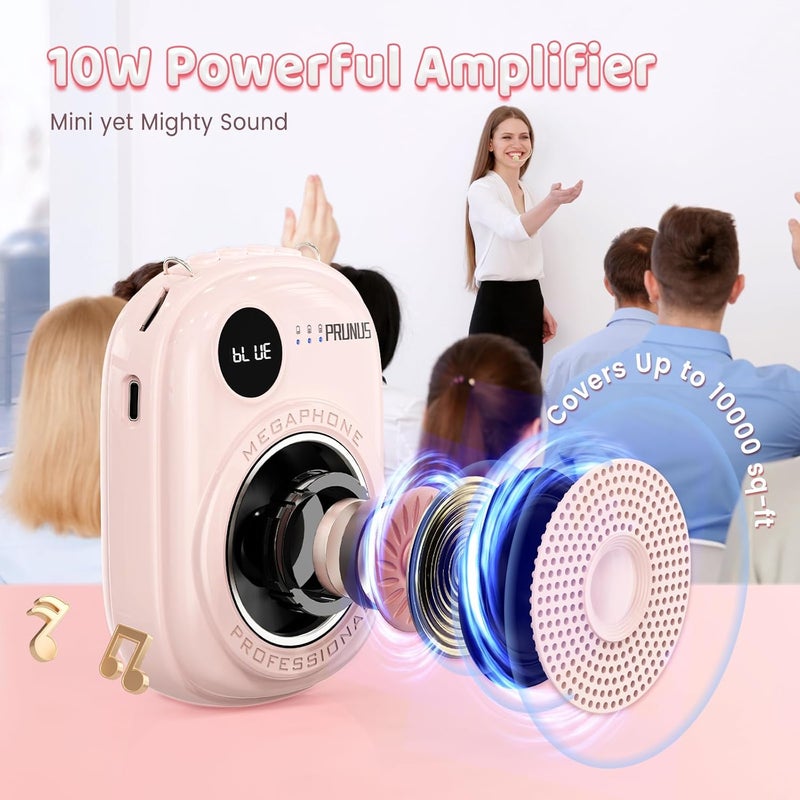 PRUNUS Voice Amplifier for Teacher,Portable Wired Voice Amplifier with Microphone Headset and Speaker,Rechargeable Mini Voice Amplifier for Classroom,Speech,Training,Tour Guide,Pearl Chain Design-Pink - Image 3